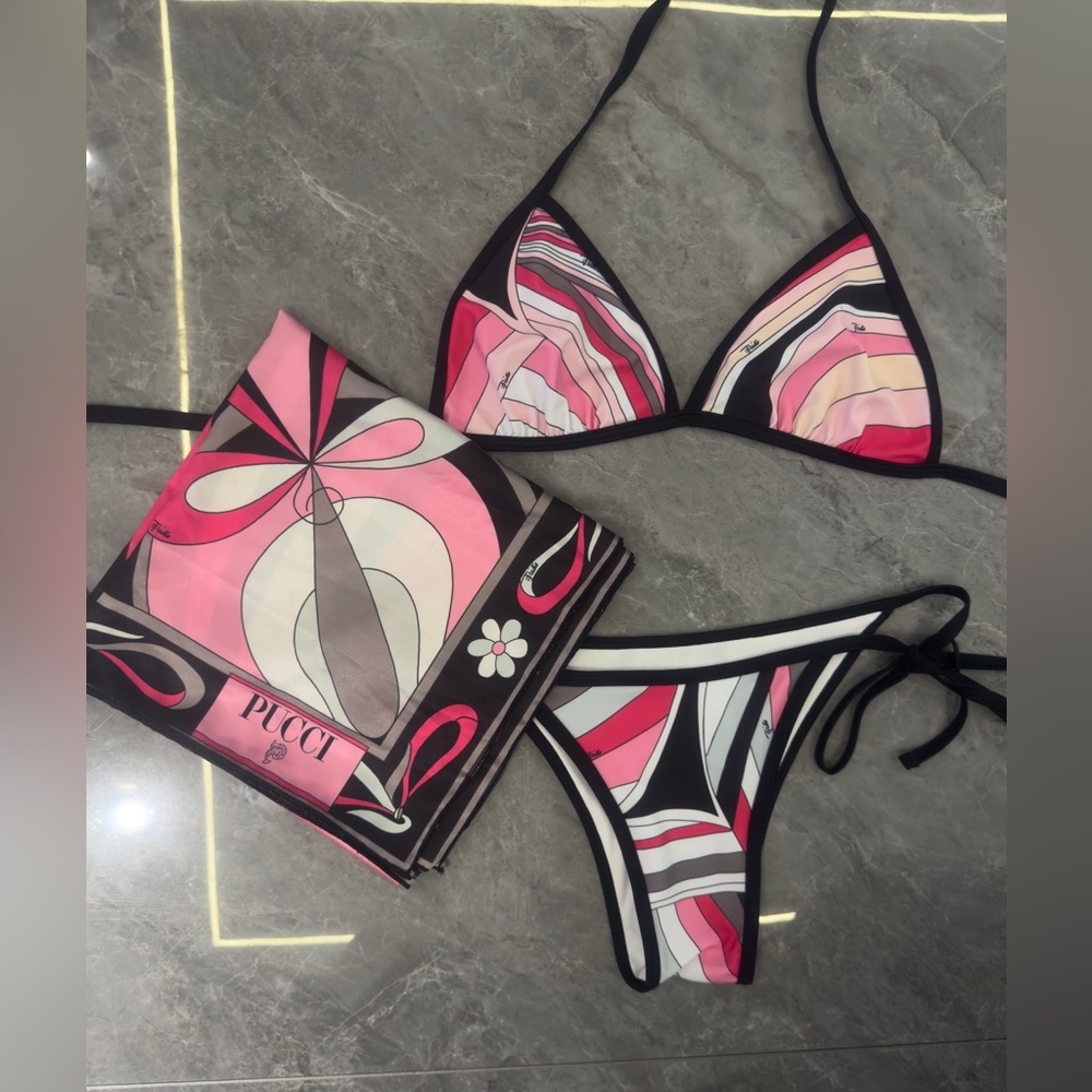 Emilio Pucci black polka dot bikini swimsuit with a headscarf - Picture 2 of 5